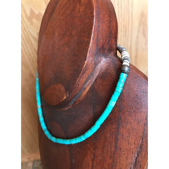 Vtg Heishi Necklace Graduated Turquoise Beads Shell Beads Santo Domingo Native - Picture 6 of 9